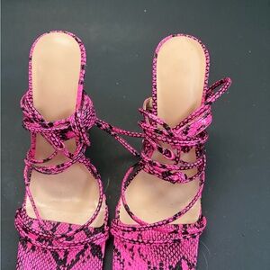Pink Snakeskin Strappy Women's Heels